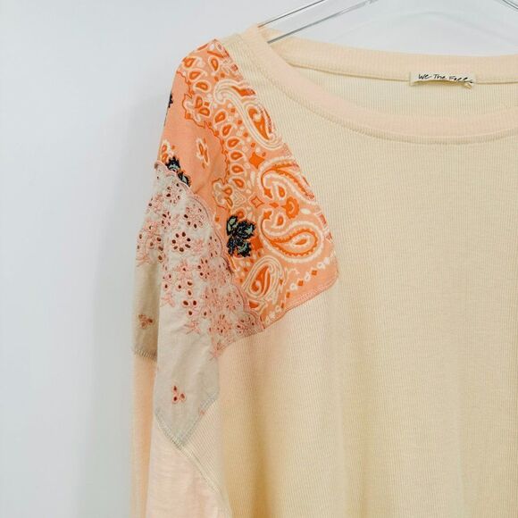 Free People Size Medium Slouchy Oversized Feelin It Patchwork Embroidered Shirt - Picture 7 of 12